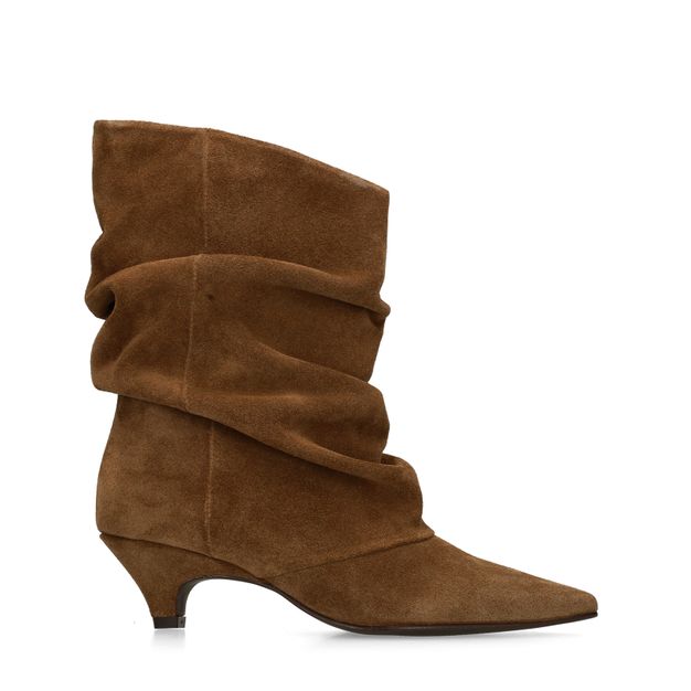 Bruine suède slouchy enkellaarsjes met hak
