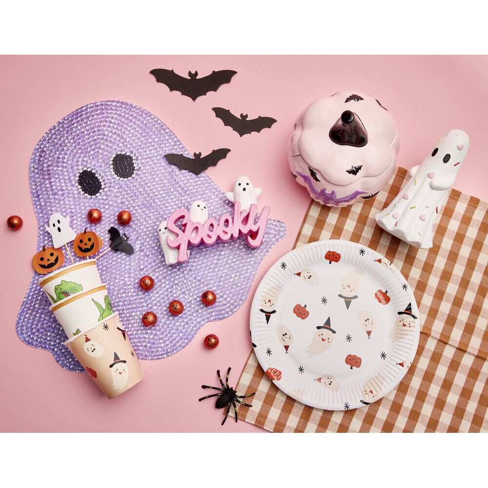 Assiette jetable x8 carton Halloween fantôme mignon blanc Ø23cm