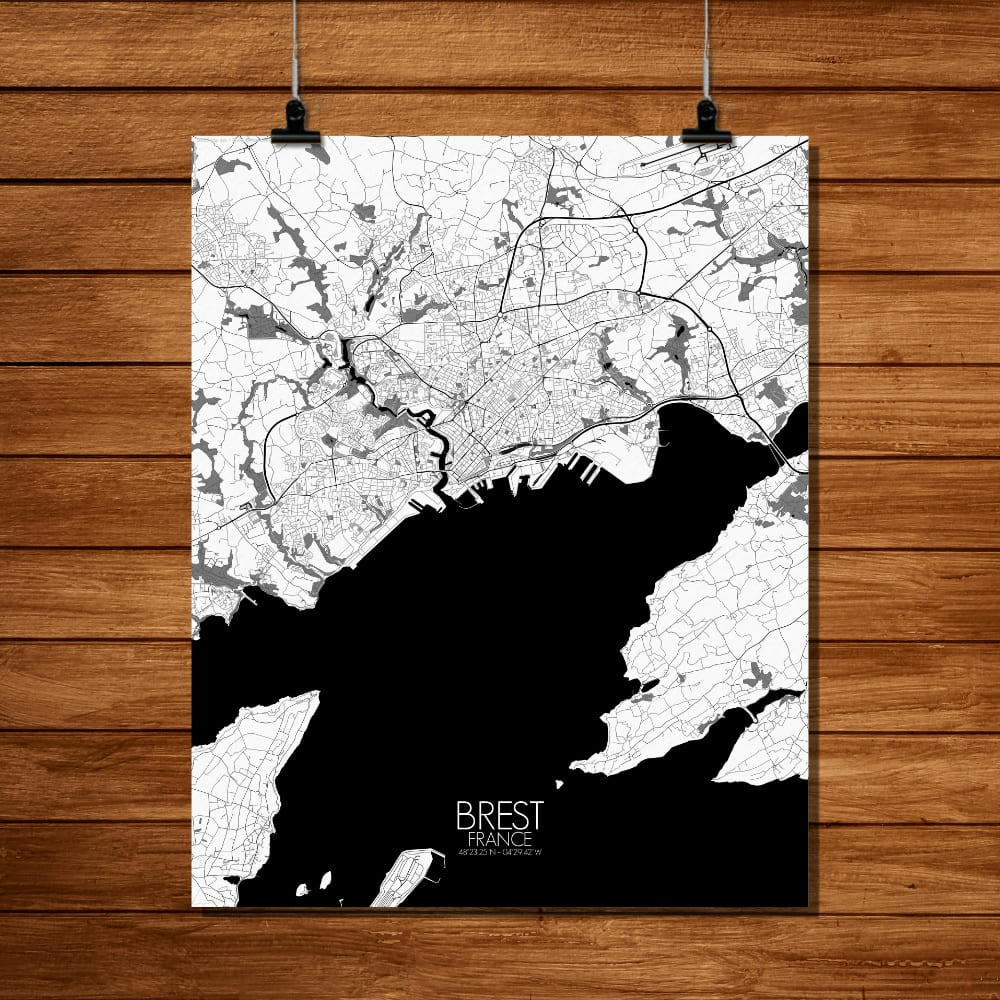 - Affiche Brest Carte N&B 40x50