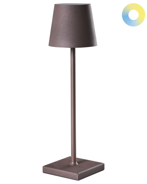 Nowoczesna lampa stołowa metalowa bezprzewodowa ładowanie USB brązowa