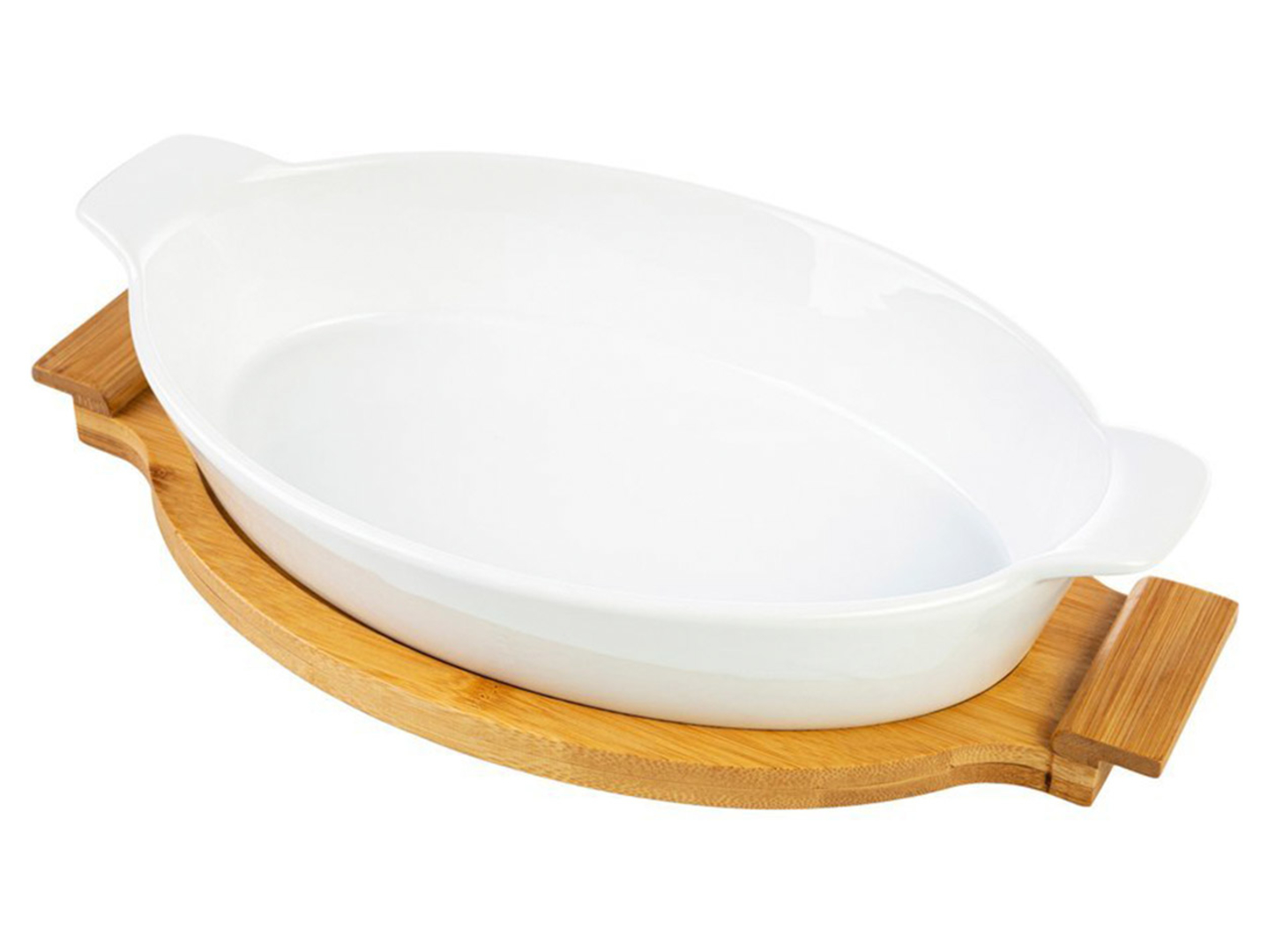 Naczynie do zapiekania ceramiczne z bambusową podstawką Moderno 19,8x36,7 cm
