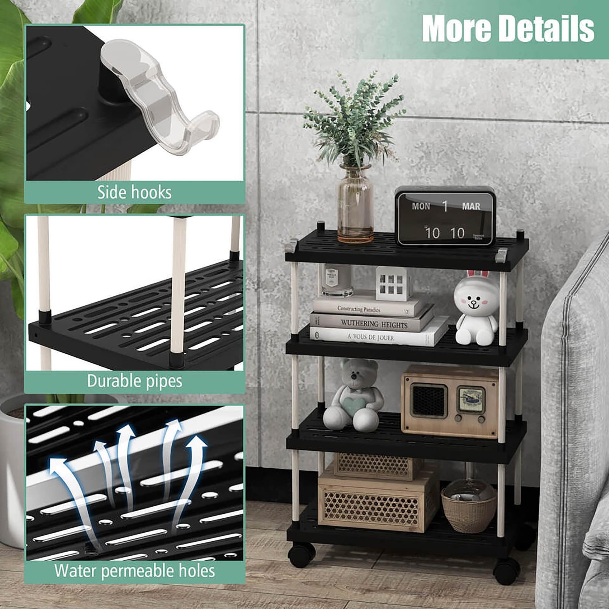 Gymax 4-Tier Slim Storage Cart Kitchen Organizer Utility Cart