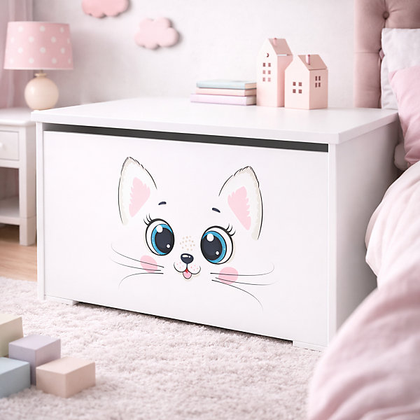 Coffre à jouets Daria blanc avec imprimé Chat Rose