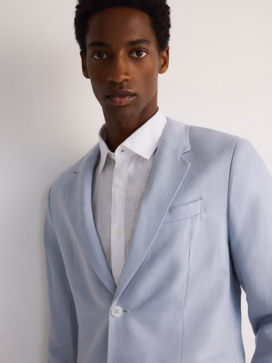Regular Fit Blazer With Linen Blend