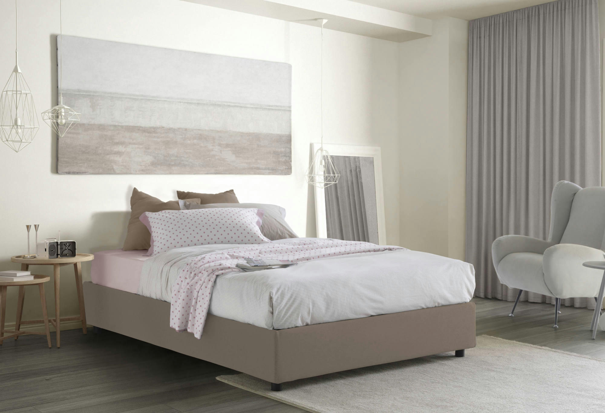 DCISTAN - Lit en tissu 160x190 cm gris tourterelle