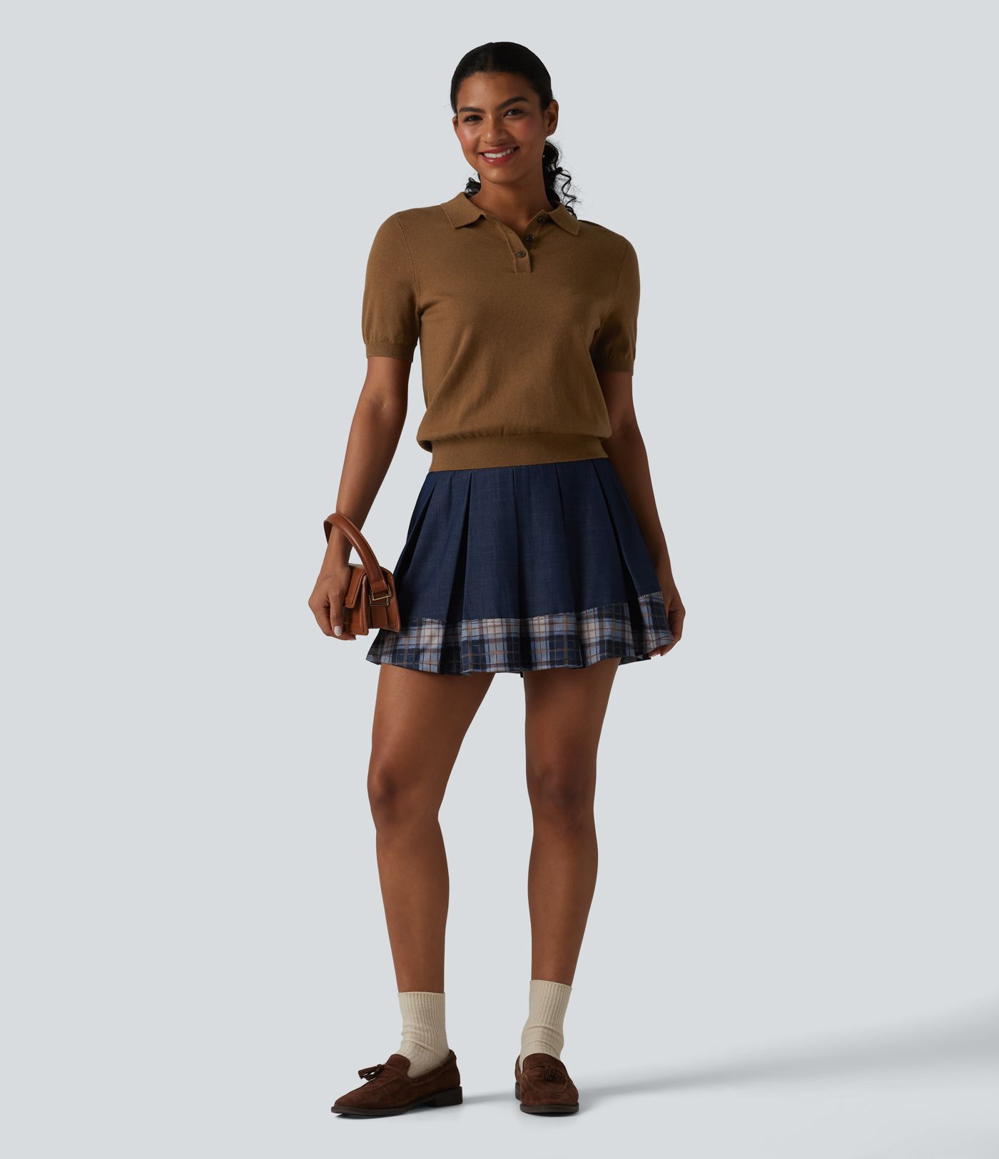 Pull décontracté col polo manches courtes en mélange de laine