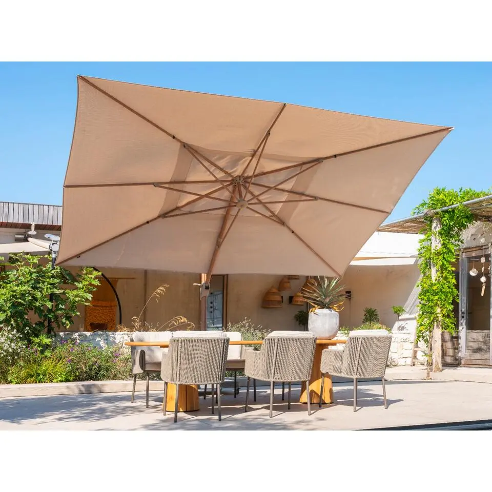 4-Seasons Hacienda zweefparasol 300 x 400 cm. - Woodlook/Sand