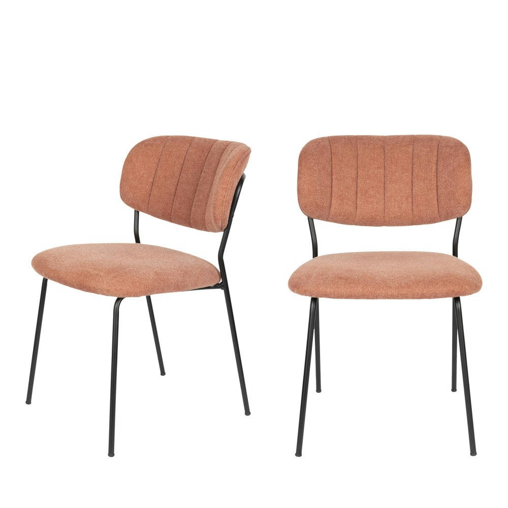 JOLIEN - Lot de 2 chaises en tissu et métal pieds noirs rose