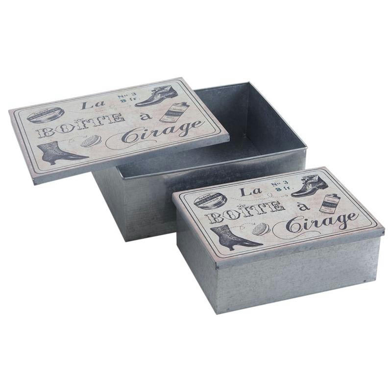 - Boites vintage en métal galvanisé boîte à cirage (lot de 2)