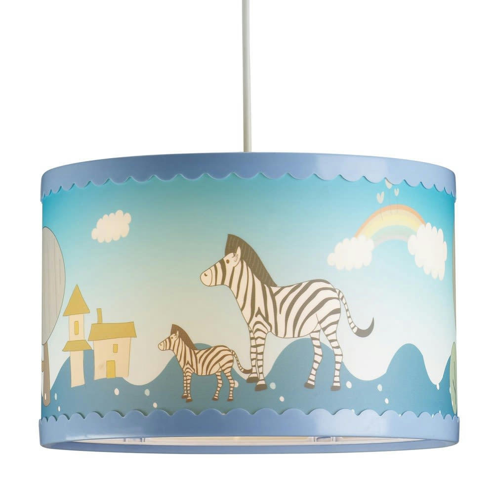 CEBRAS - Plafonnier enfant bleu avec dessins de zèbres