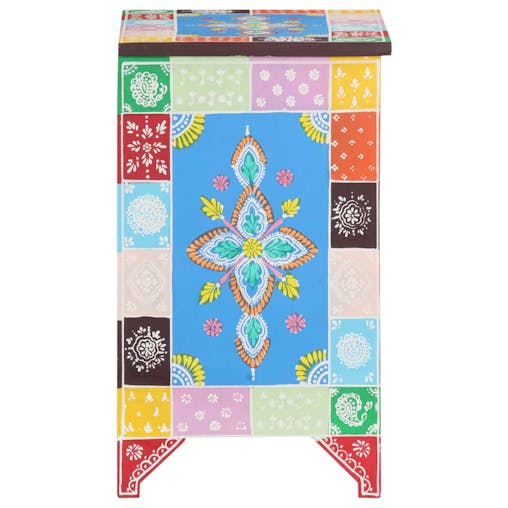 NNEVL Hand Painted Bedside Cabinet 40x30x50 cm Solid Mango Wood