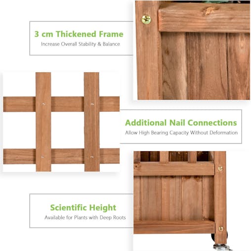 NNECW 127 cm Solid Wood Planter Bed with High Trellis