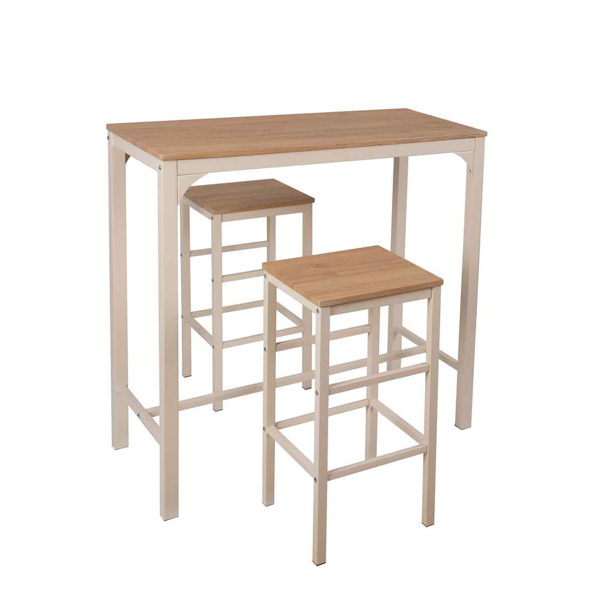 Conjunto de bar NATTES mesa e 2 bancos bege