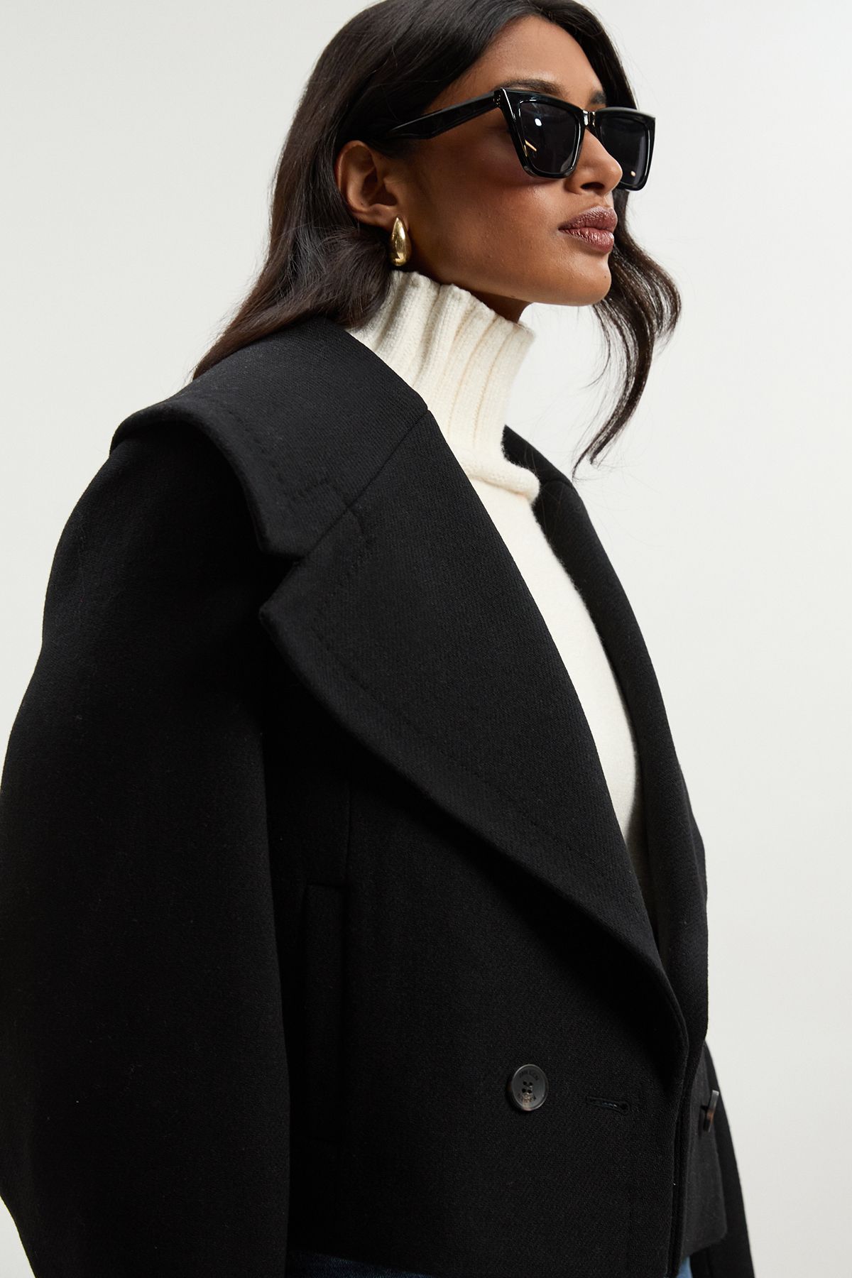 KarenMillen Wool Shawl Collar Tailored Double Breasted Short Coat
