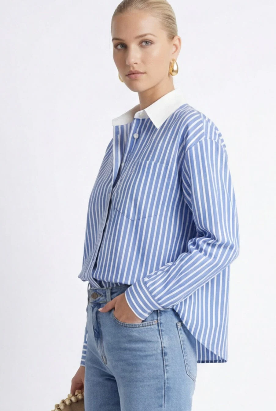 CHEMISE COTON - CASSIUS - BLEU/BLANC