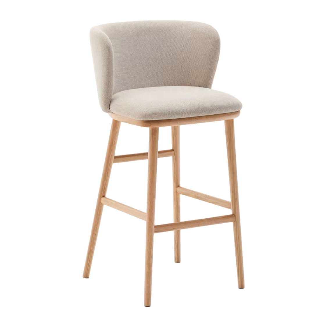 Kave Home Ciselia Barkruk - H 75 cm - Beige / Essenhout