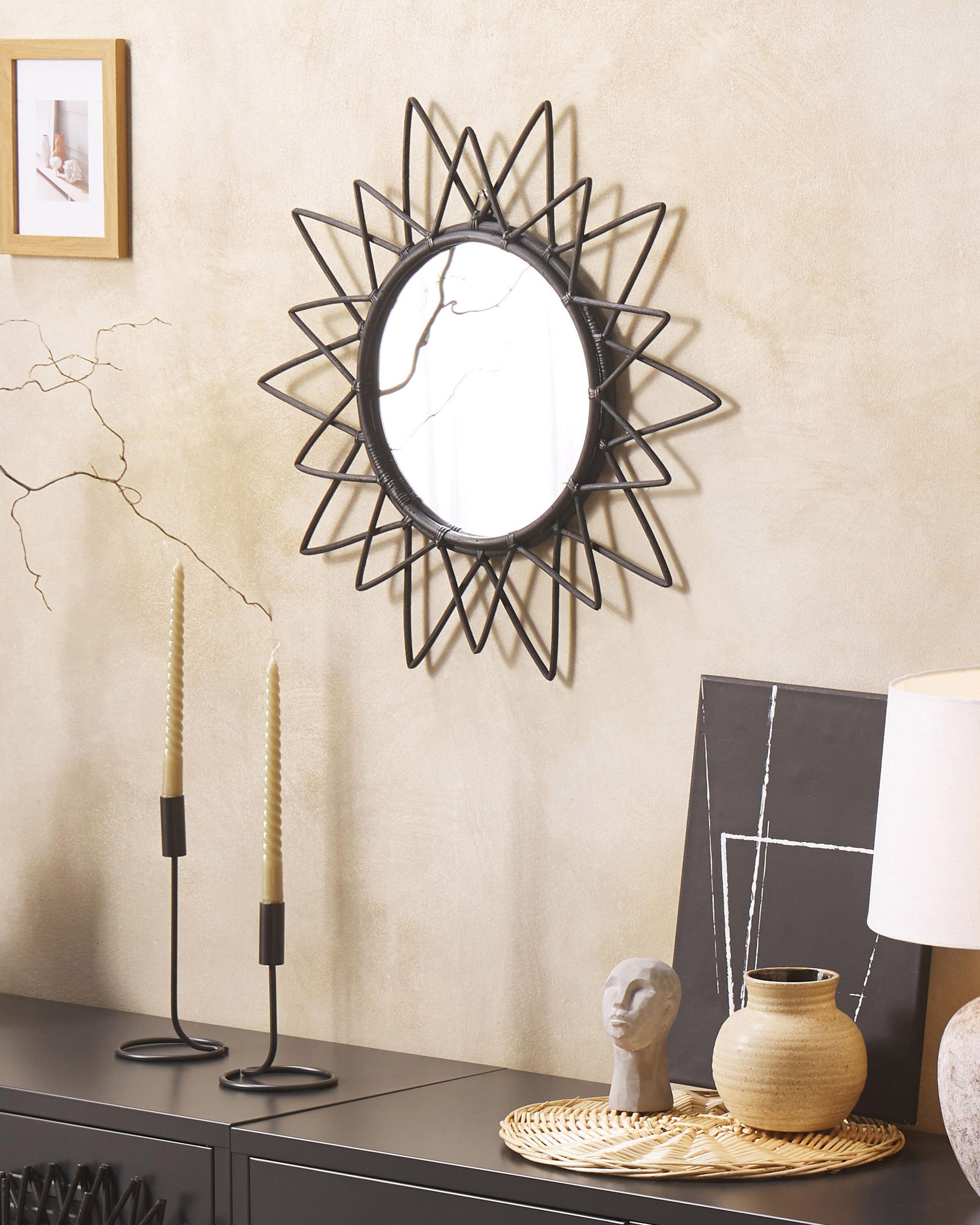 Wall Mirror AROEK 61 cm 61 cm Rattan Black