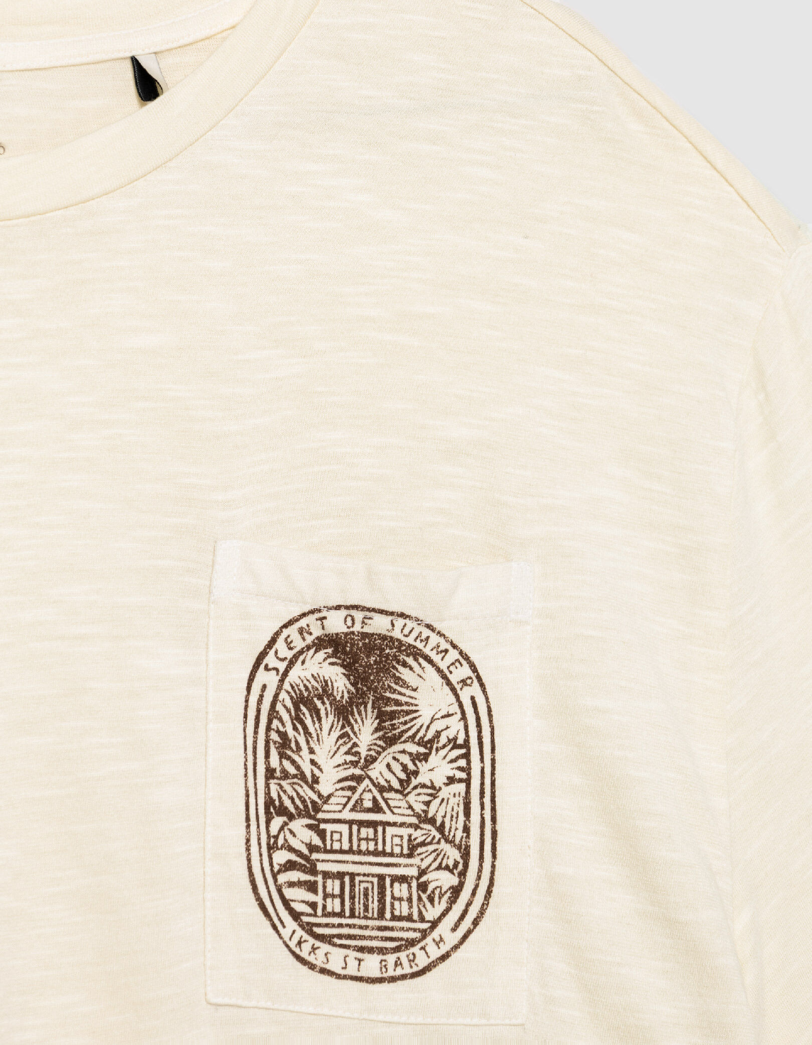 T-shirt col rond beige coton bio poche visuel Homme