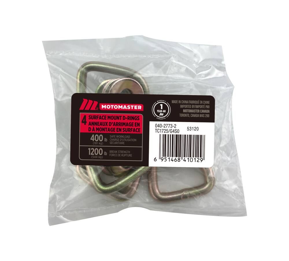 MotoMaster 1,200-lb Light Duty D-Ring, Surface Mountable, 4-pk