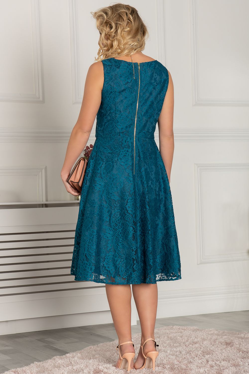 Jolie Moi Scalloped V Neck Fit & Flare Lace Dress
