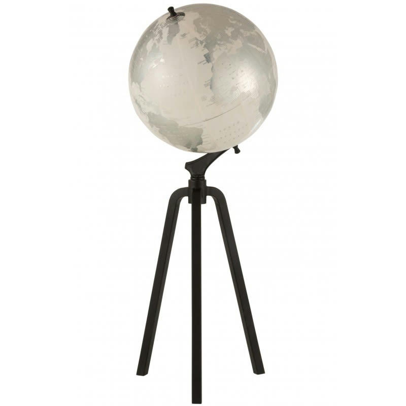 MARBRE - Globe sur pied marbre blanc/argent et métal noir H101,5cm