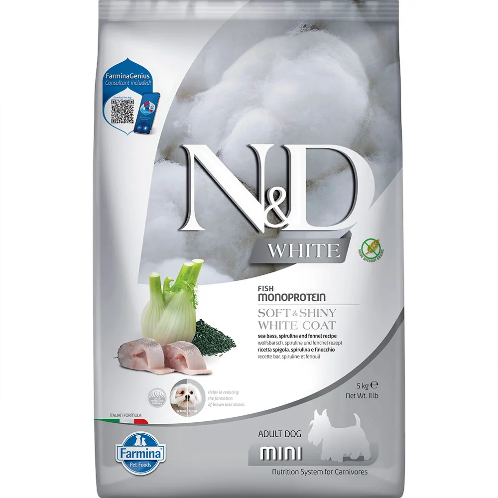Farmina N&D White Mini sea bass spirulina dog food 5kg