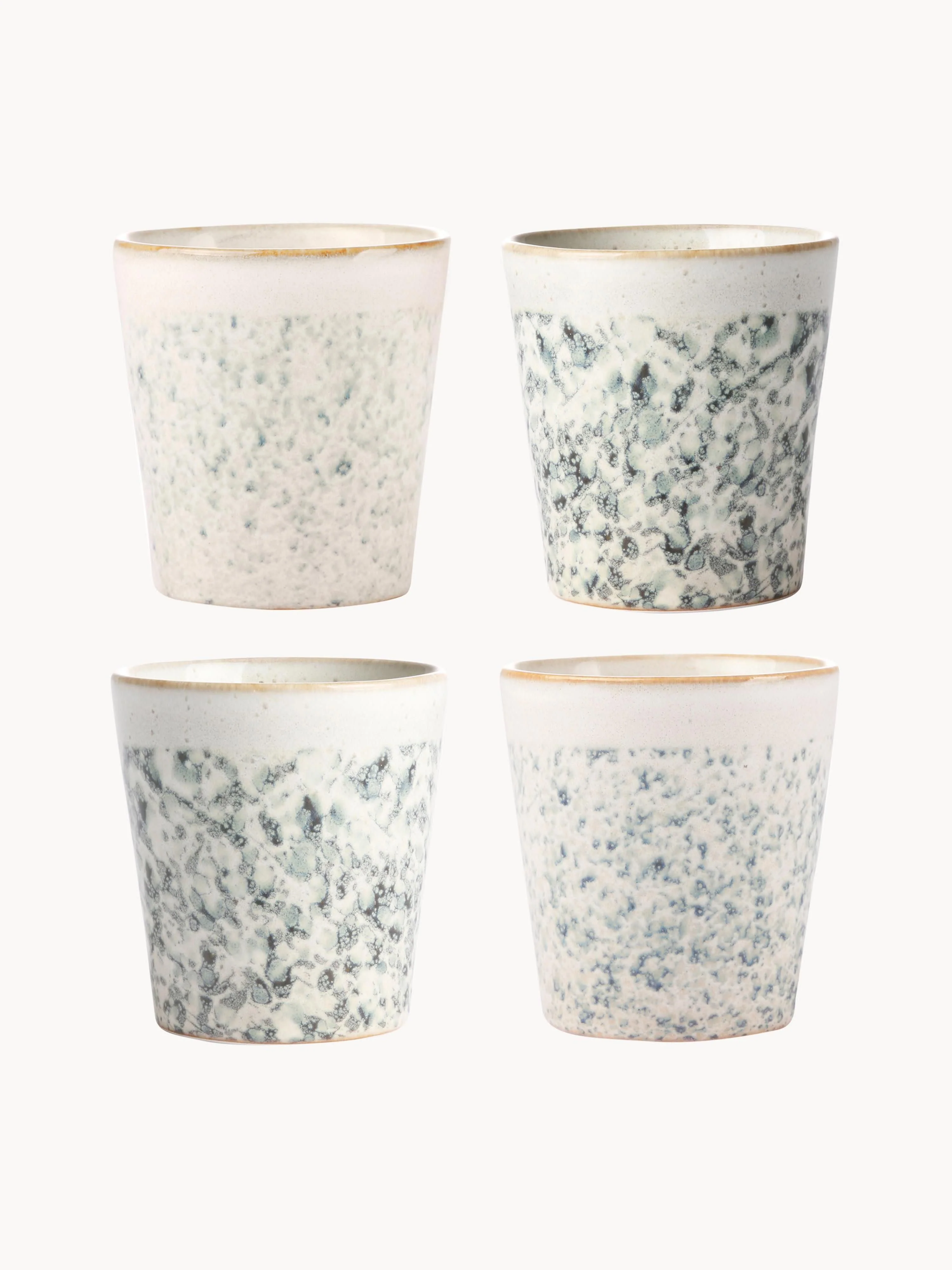 Handgefertigte Becher 70's mit reaktiver Glasur, 4er-Set