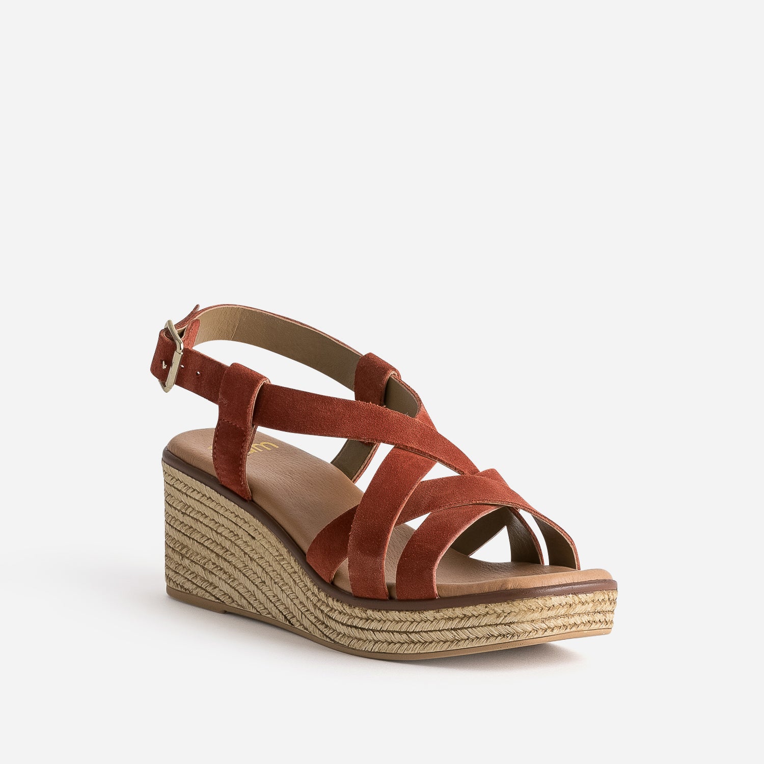 Sandale compensée terracotta cuir velours