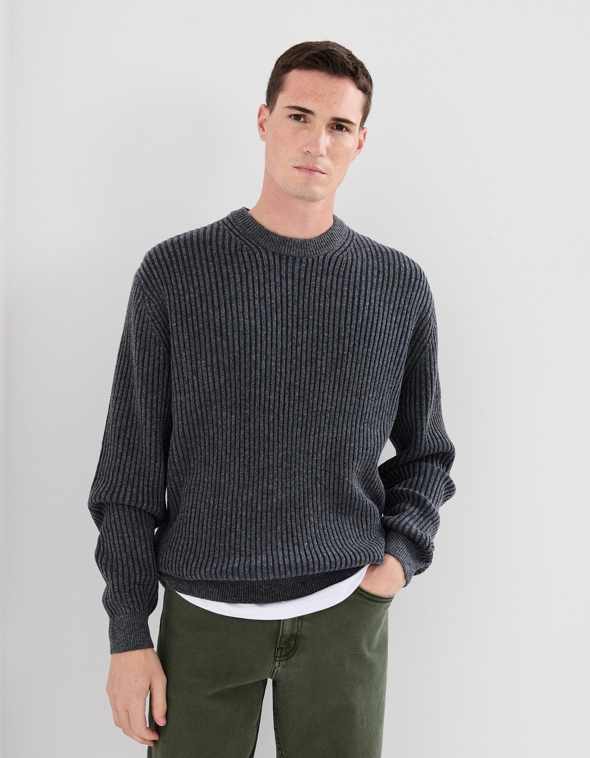 Camisola com Lã, Homem, Azul Escuro
