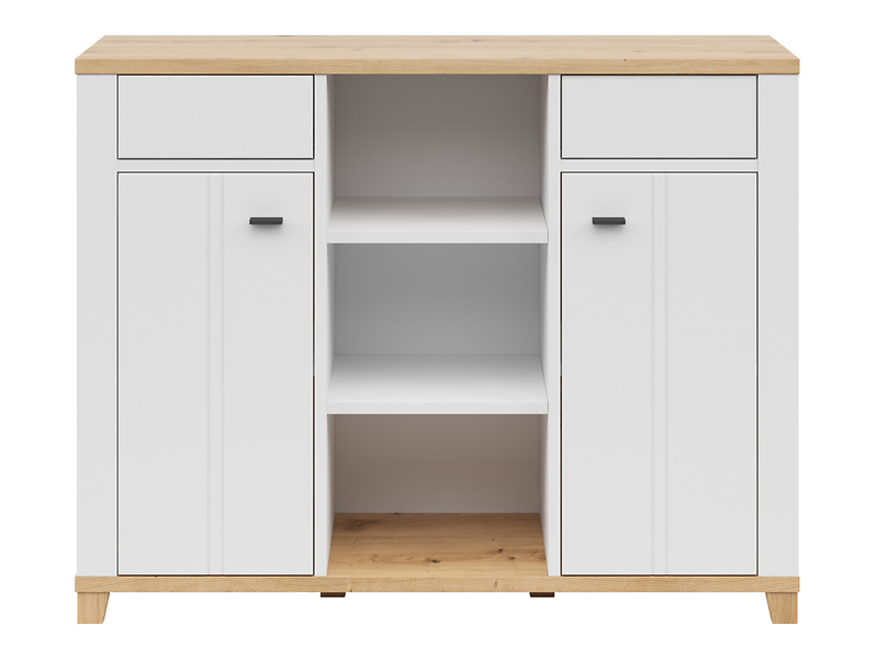 Komoda Hygge 135 cm z 2 drzwiami i szufladami biały/dąb artisan