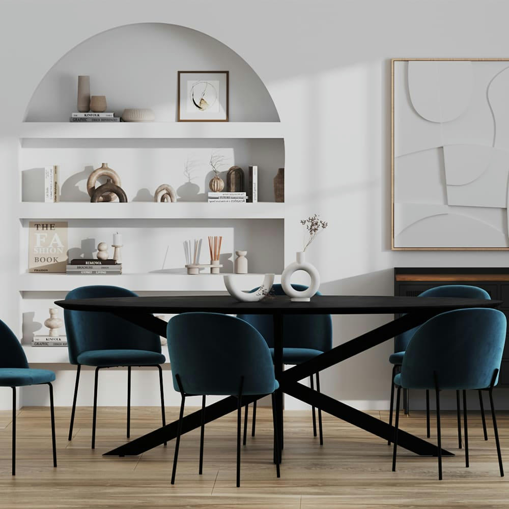 SPARO - Table ovale 10 personnes en bois de teck recyclé noir 240 cm