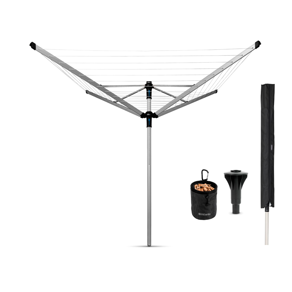 Brabantia Droogmolen Lift-O-Matic - 60M - met kunststof betonanker - met beschermhoes en wasknijpertasje - metallic grey