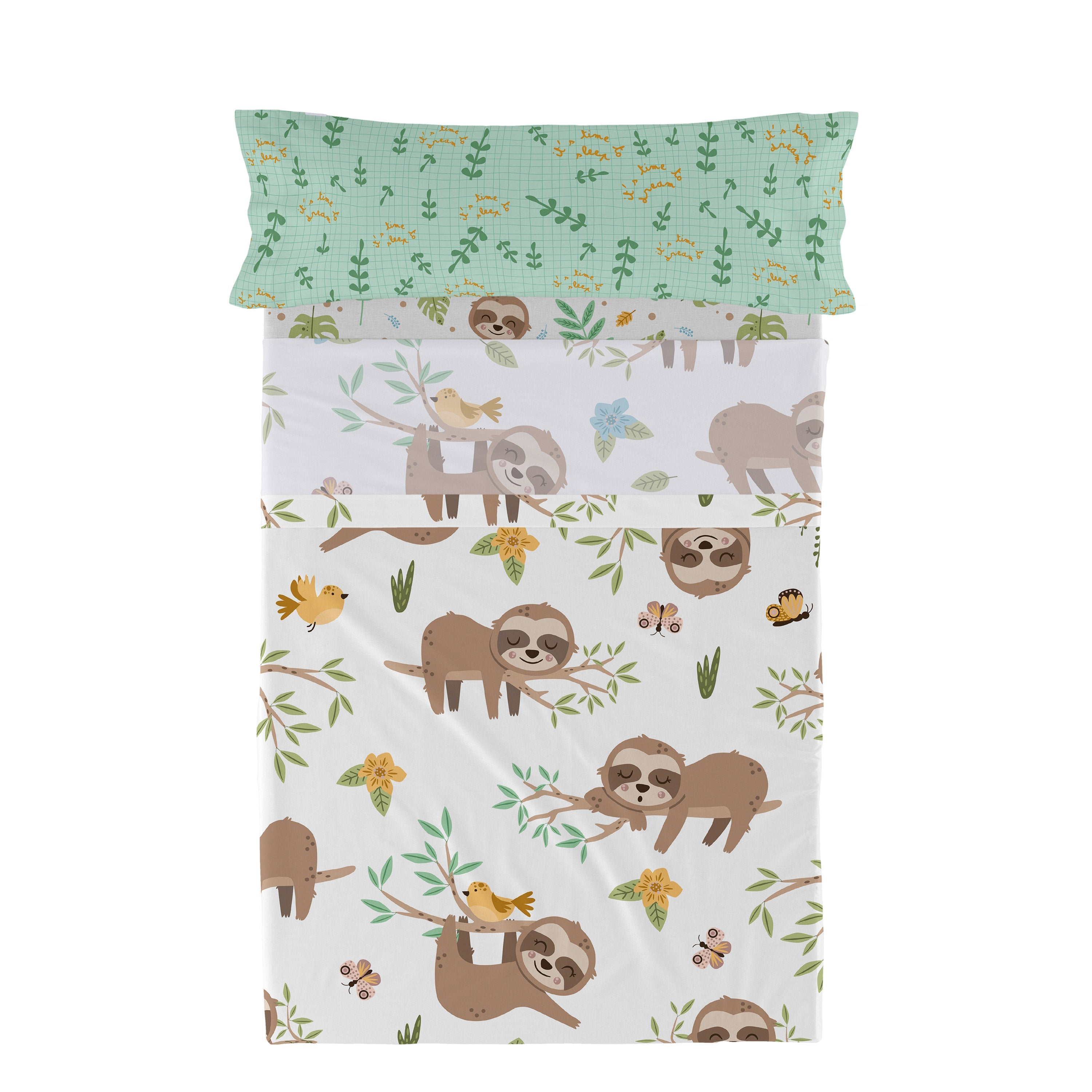 Happy sloth Laken Set 2-delig Moshi Moshi, Veelkleurig, 100% katoen, d