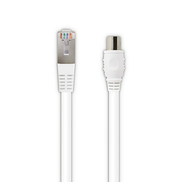 Câble TV coaxial 9,52 mm mâle/RJ45 mâle 5 m - blanc