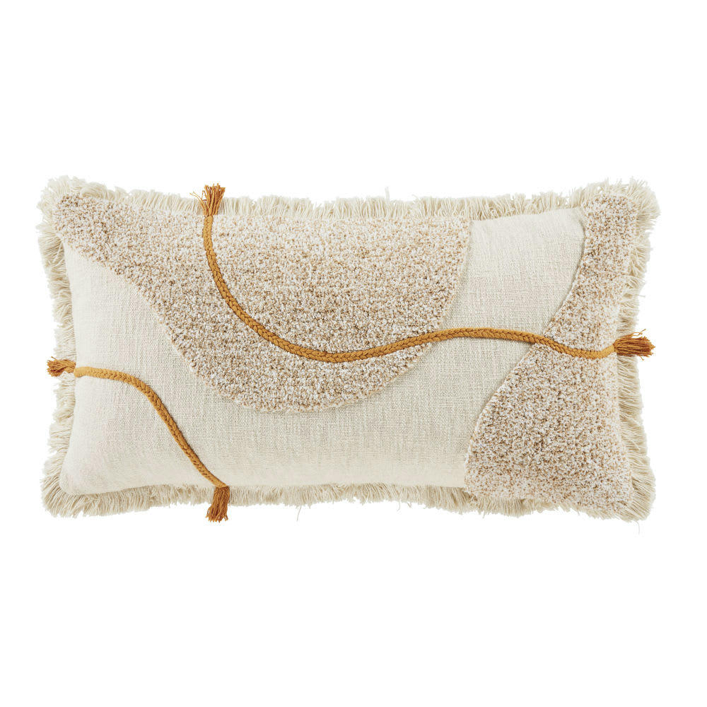 LIZENE - Coussin en coton beige, écru et orange 40x75