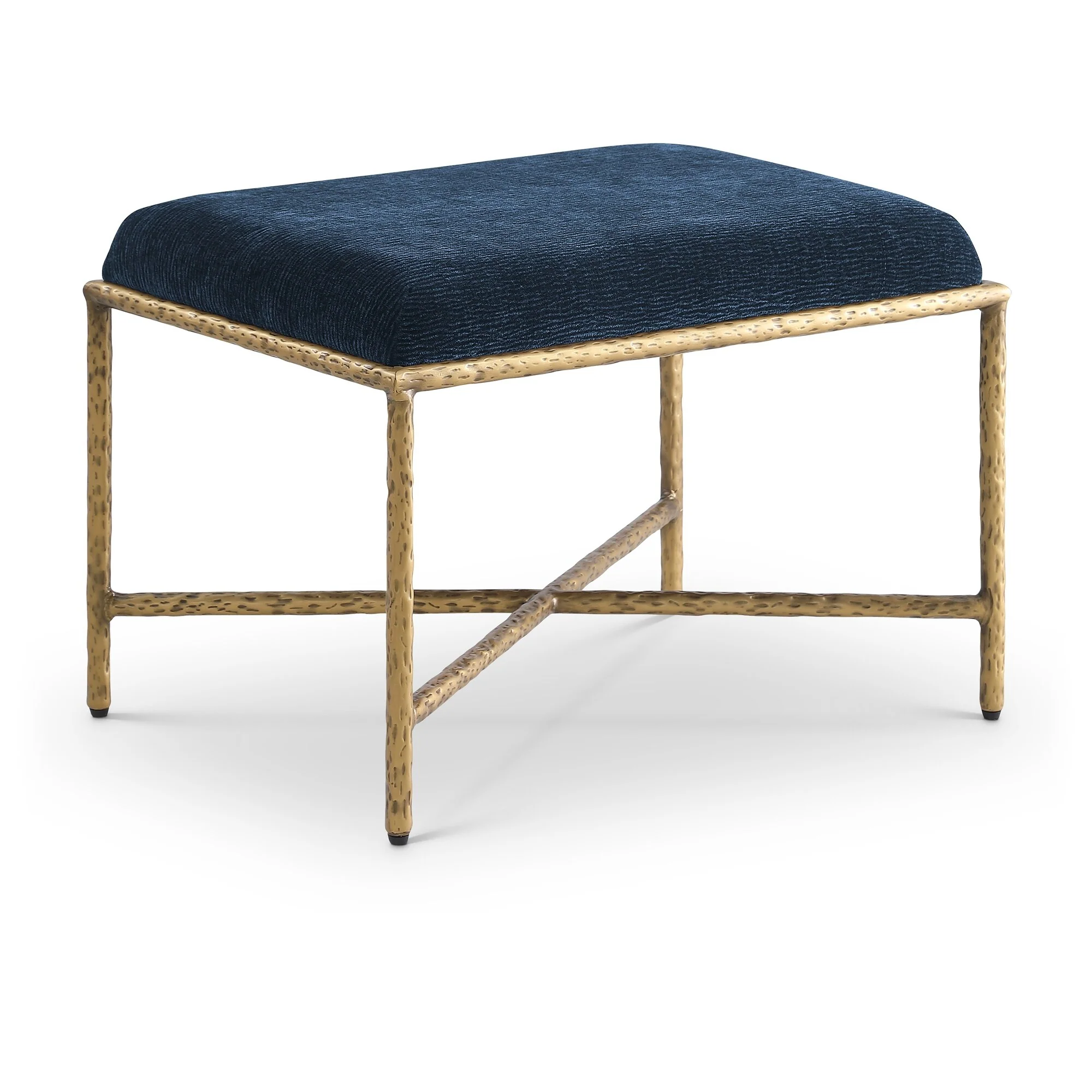 Valley Chenille Fabric Bench with Gold Finish