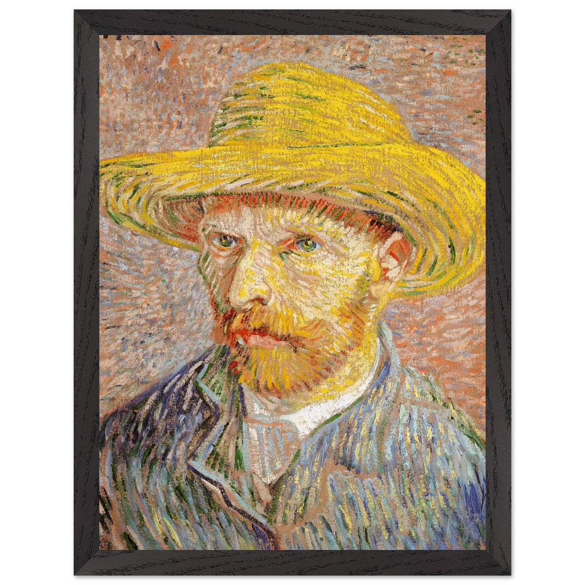 Artfulprints Poster met Lijst Vincent van Gogh - Zelfportret met strohoed  - 30x40 cm - Oranje
