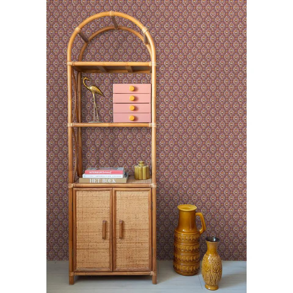 ESTAhome behang vintage bloemen paars en oranje - 50 x 900 cm