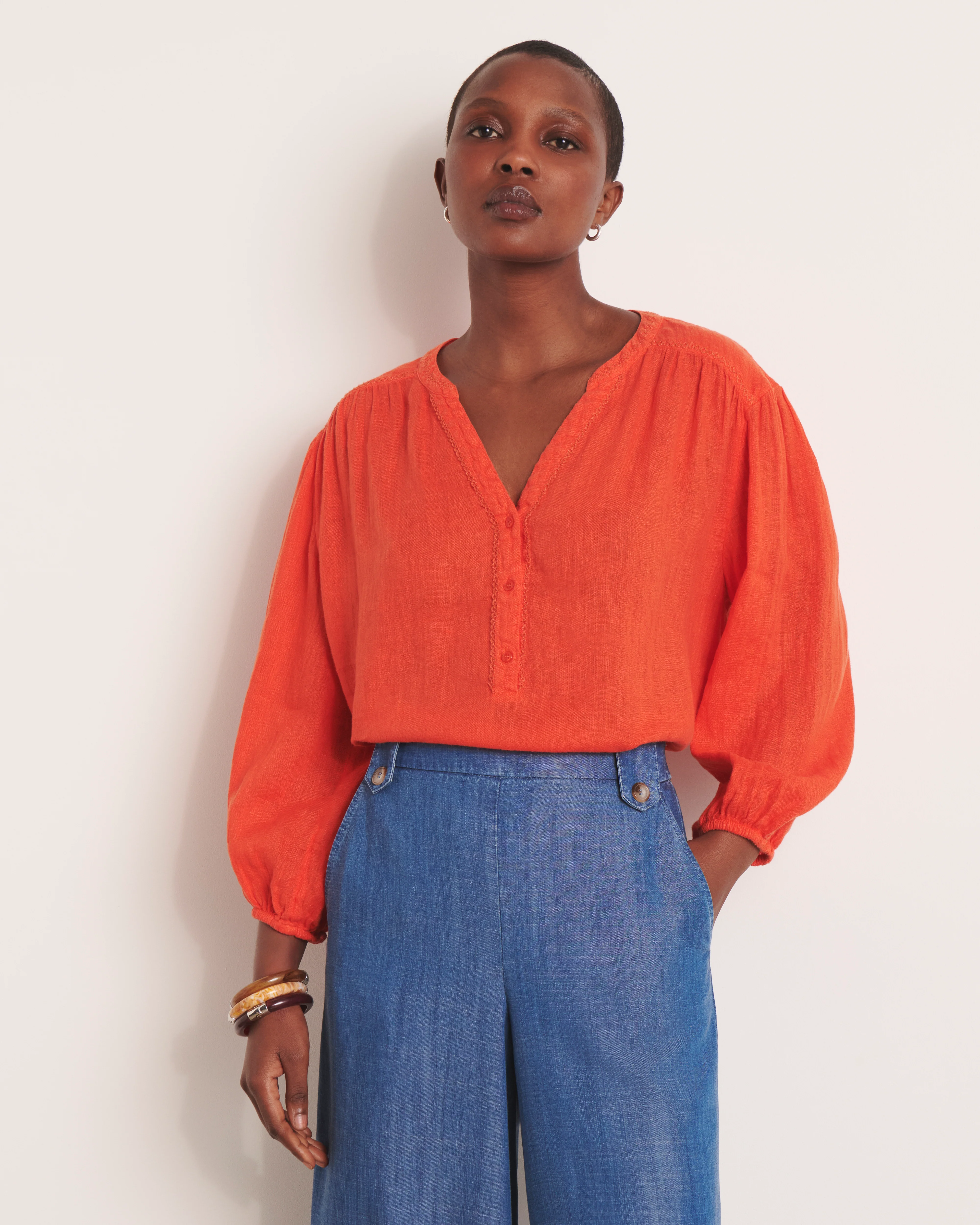 Blouse brodée orange CHAMPIGNY/13127/117