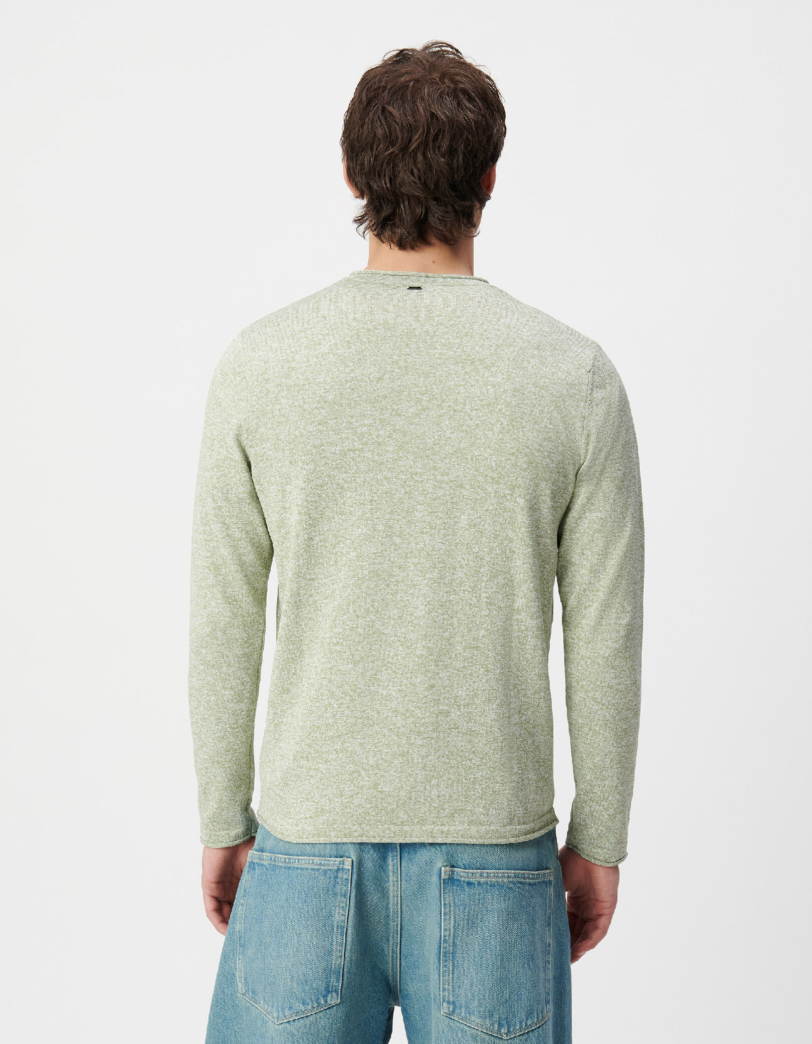 Pull col rond vert tricot fin mouliné Homme