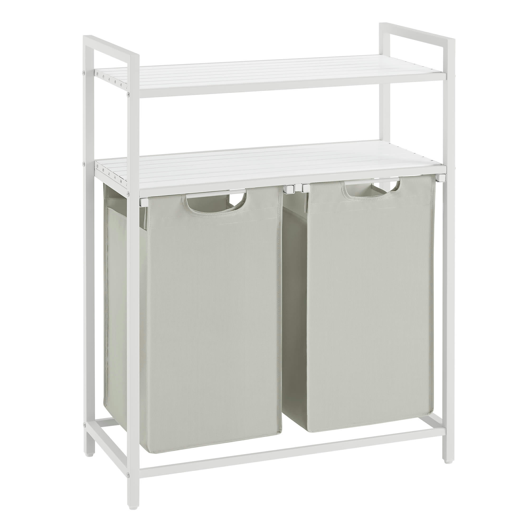 - Panier à linge 2 compartiments tissu oxford blanc