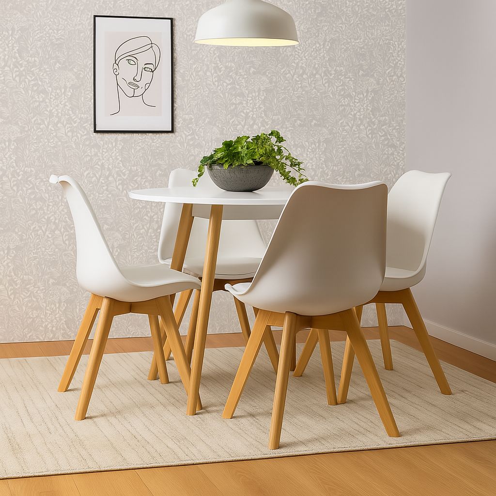 KOSY KOALA Round Kitchen Dining Table Set And 4 Tulip Chairs, Wood Circular Table