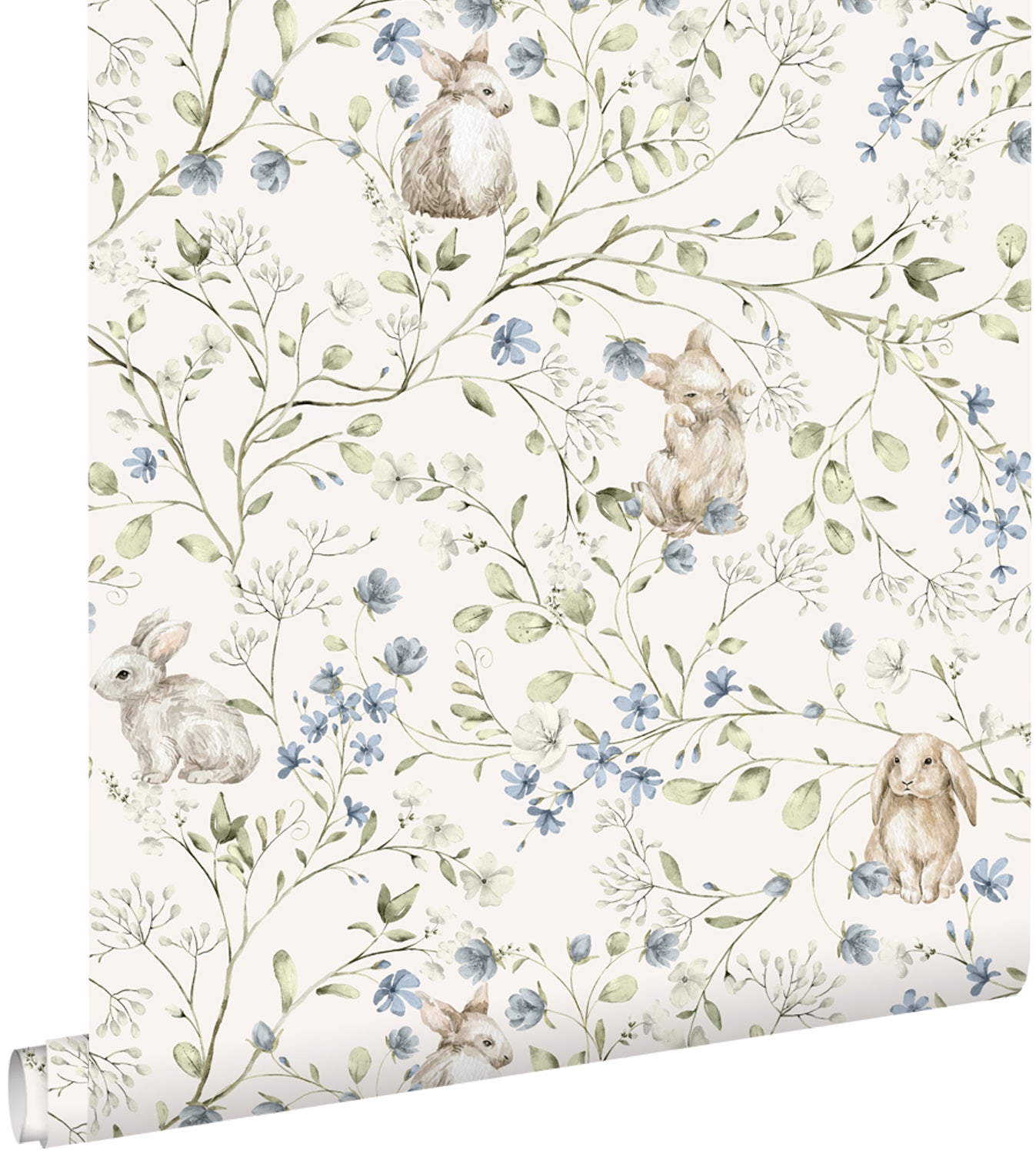 ESTAhome behang konijnen beige, groen, blauw en wit - 53 cm x 10.05 m - 131138