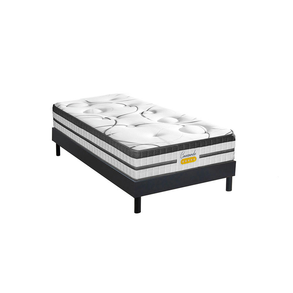 CONCORDE - Ensemble Matelas à Ressorts ensachés et sommier noir 90x200