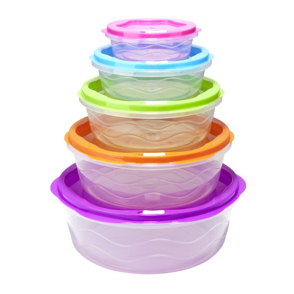 BoÎte alimentaire x5 emboÎtable plastique couvercle multicolore Ø25xH9,5cm