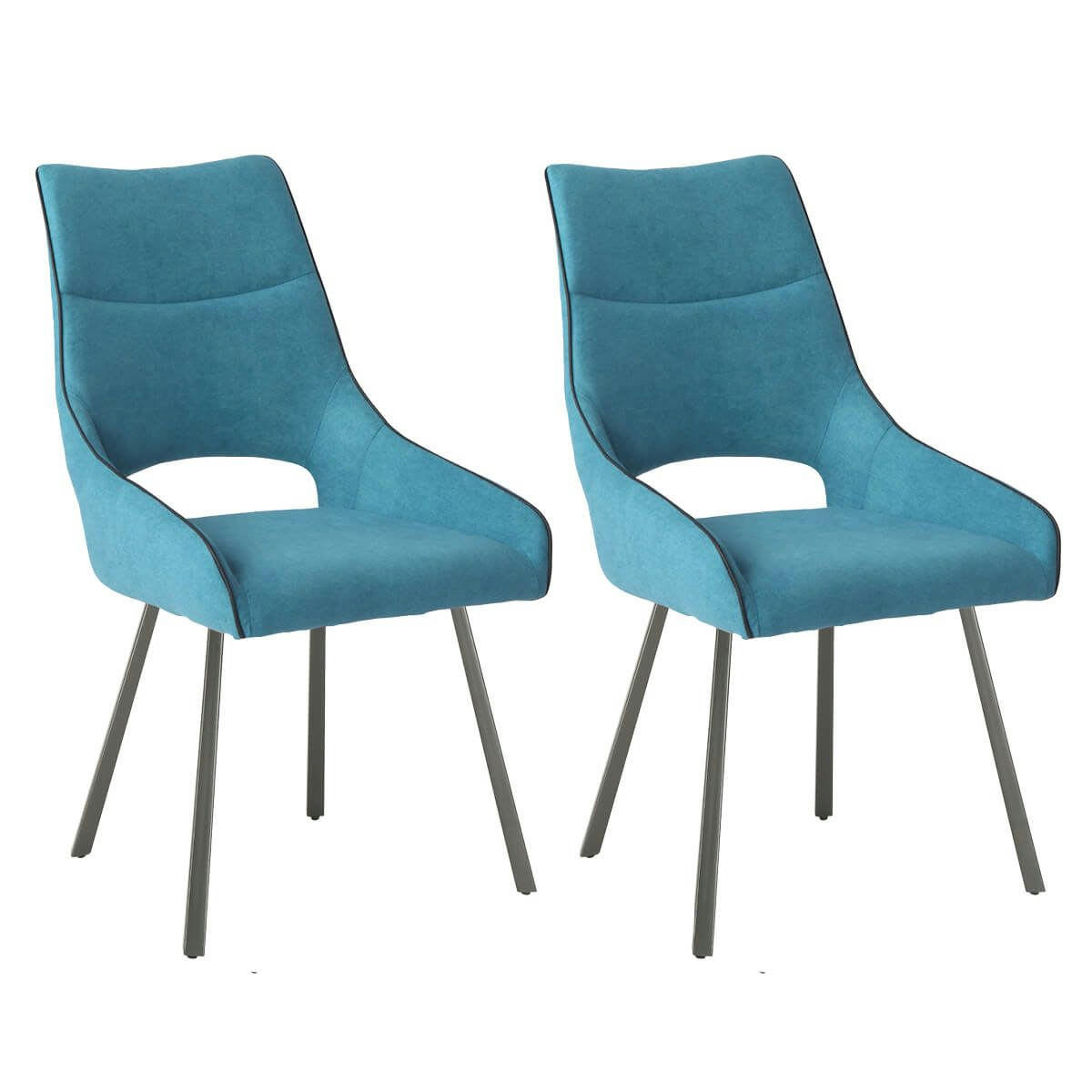 AMADO - Lot  de 2 chaises tissu coloris bleu