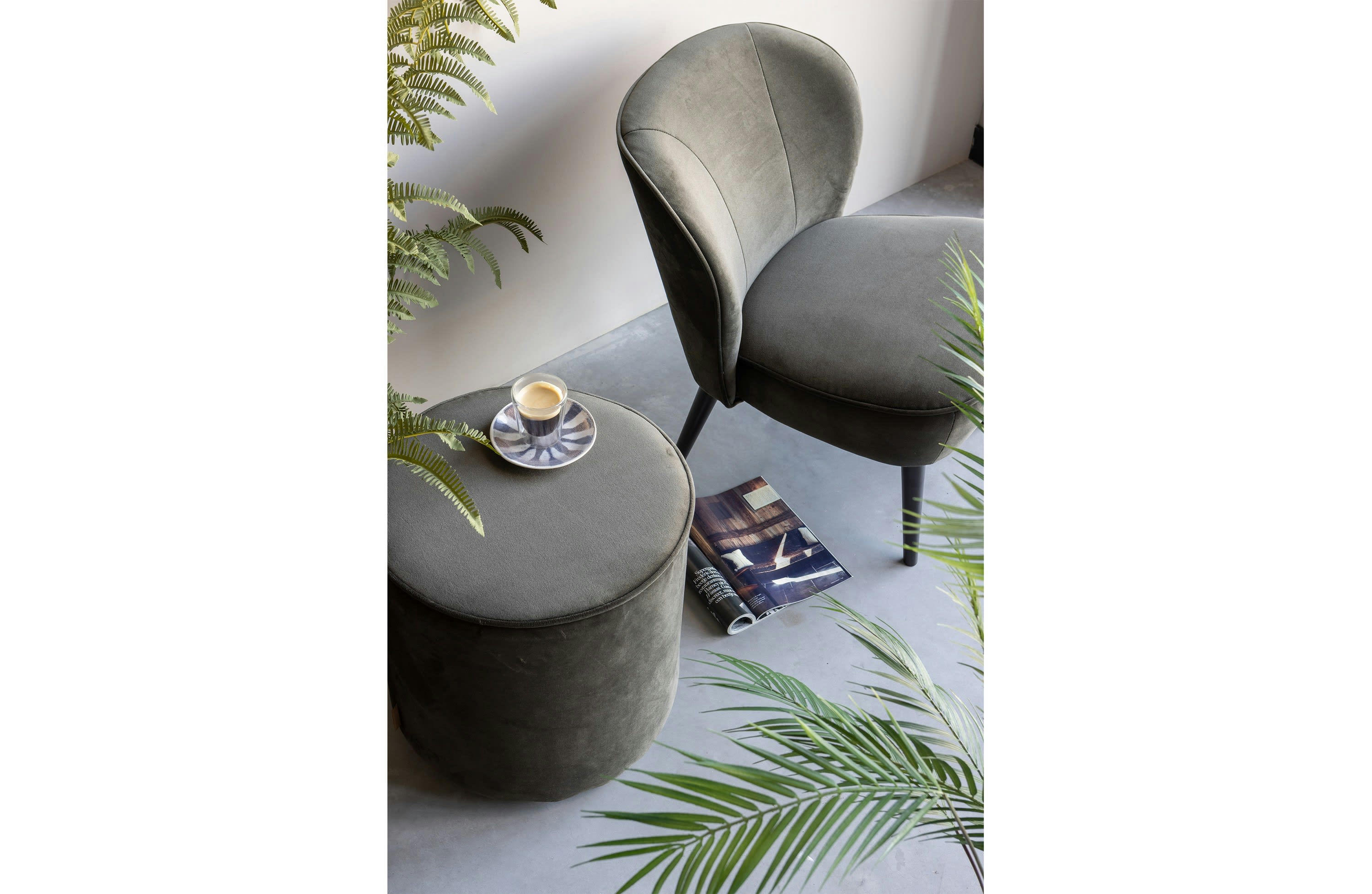 SARA - Pouf rond en velour vert