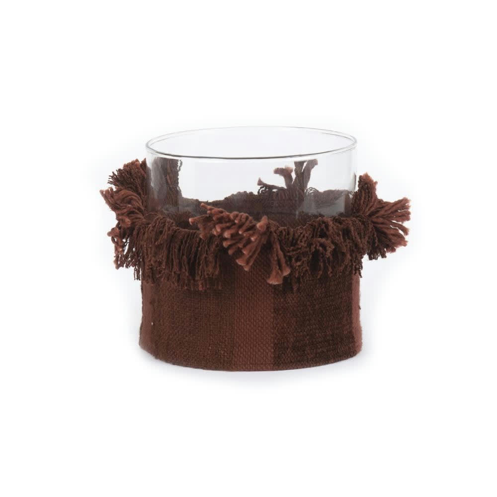 OH MY GEE - Bougeoir en verre et velours bordeaux 15x15