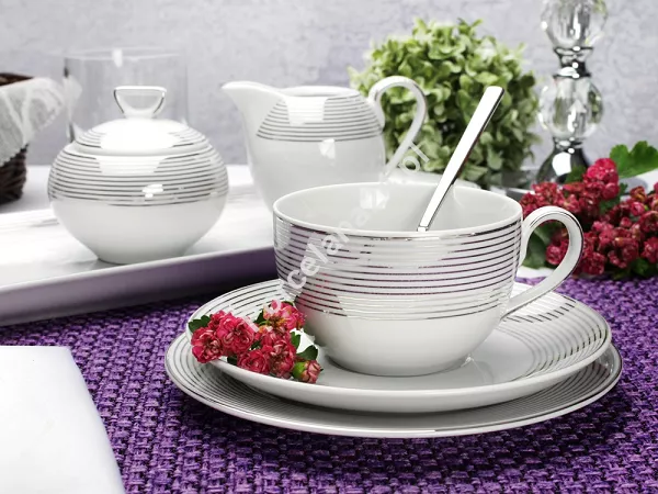 Garnitur do kawy na 12 osób (40el) Chodzież - Yvonne E520 LINEA PLATYNOWA