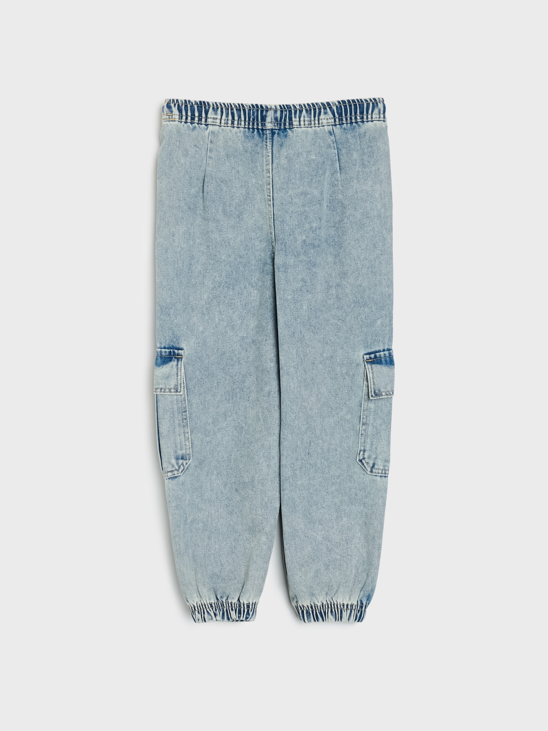 Jeansy jogger comfort cargo z efektem sprania
